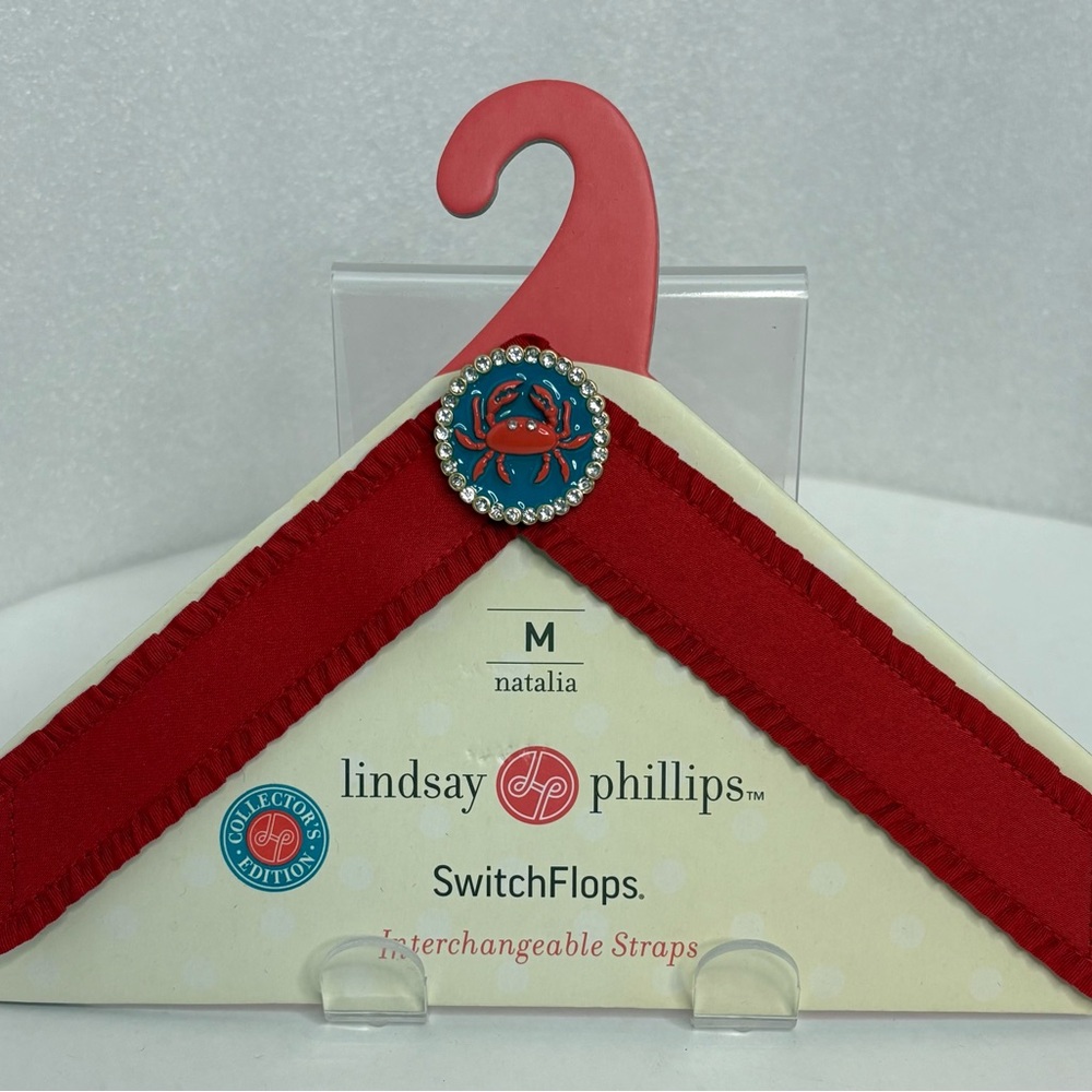 Lindsay Phillips Red SwitchFlop Straps with Crab Motif Size M 7/8